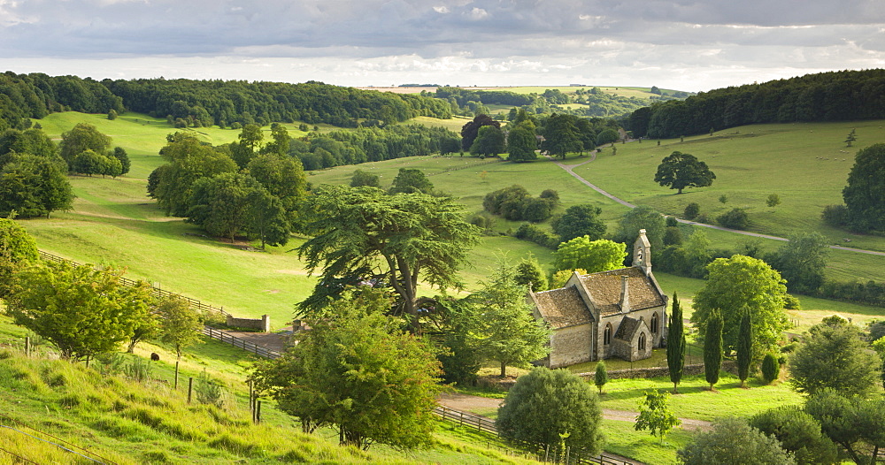 Church of St. Mary the Virgin, surrounded by beautiful countryside, Lasborough in the Cotswolds, Gloucestershire, England, United Kingdom, Europe 