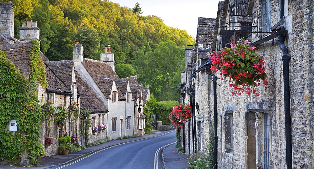 Pretty cottages in the picturesque Cotswolds village of Castle Combe, Wiltshire, England, United Kingdom, Europe 