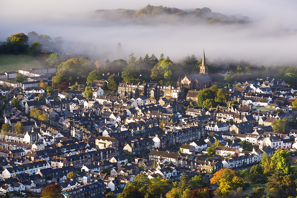 Aerial view of Keswick in the Lake District National Park, Cumbria, England, United Kingdom, Europe 