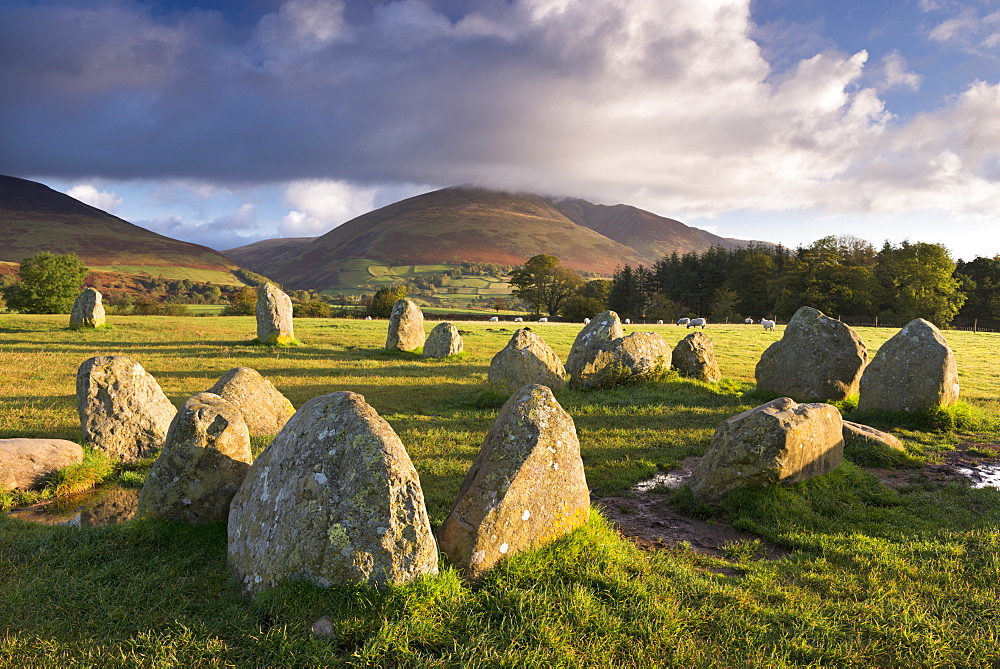 Castlerigg Stone Circle with Blencathra mountain behind, Lake District National Park, Cumbria, England, United Kingdom, Europe 