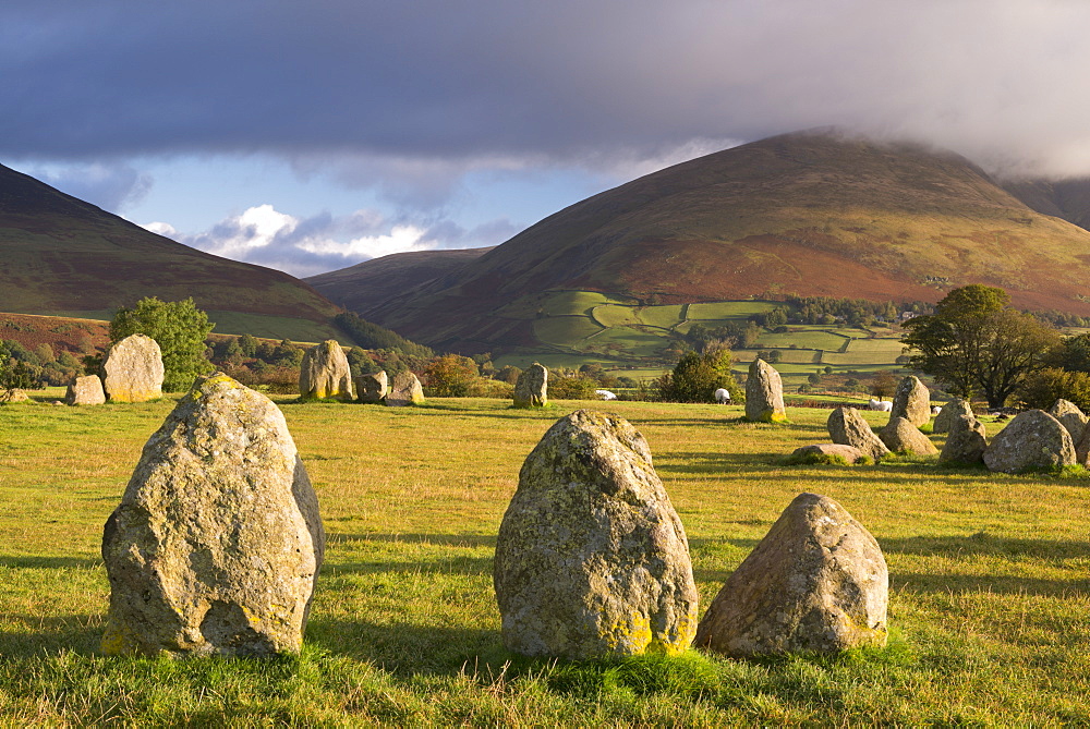 Castlerigg Stone Circle with Blencathra mountain behind, Lake District National Park, Cumbria, England, United Kingdom, Europe 