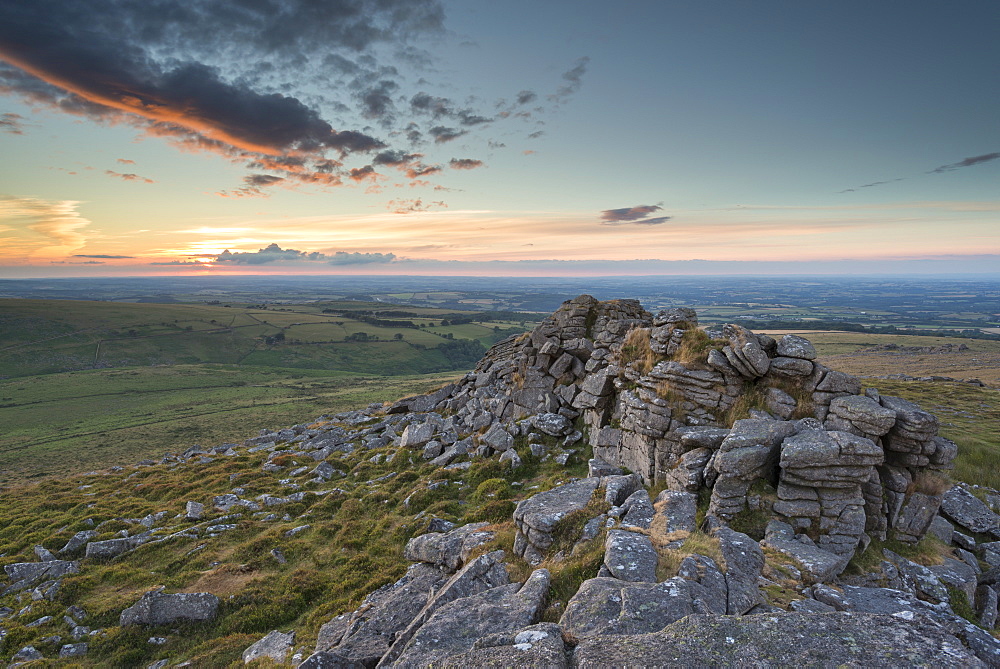 Summer sunset over Dartmoor National Park, Devon, England, United Kingdom, Europe 