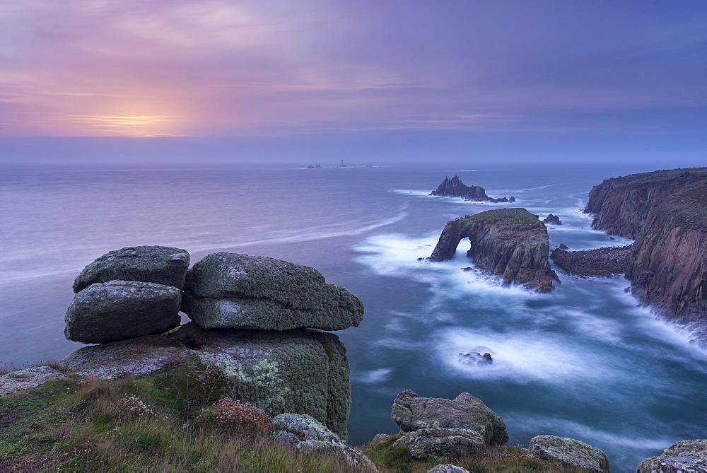 Sunset over the Atlantic near Land's End, Cornwall, England, United Kingdom, Europe