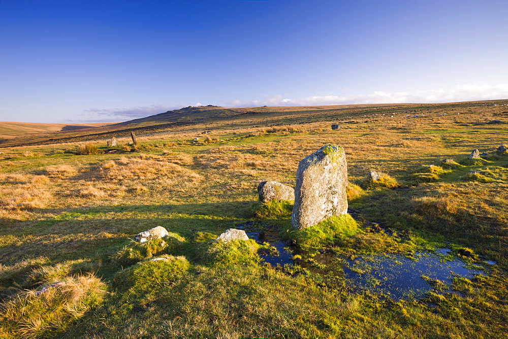 Merrivale Stone Rows form part of a megalithic Bronze Age complex, Dartmoor National Park, Devon, England, United Kingdom, Europe