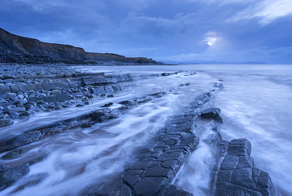 Stormy evening at Kilve Beach on the Somerset Coast, Somerset, England, United Kingdom, Europe