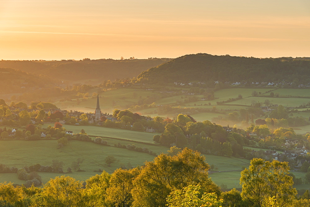 Picturesque Cotswolds village of Painswick at dawn, Gloucestershire, England, United Kingdom, Europe