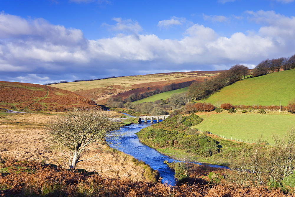 Landacre Bridge spanning the River Barle near Withypool, Exmoor National Park, Somerset, England, United Kingdom, Europe