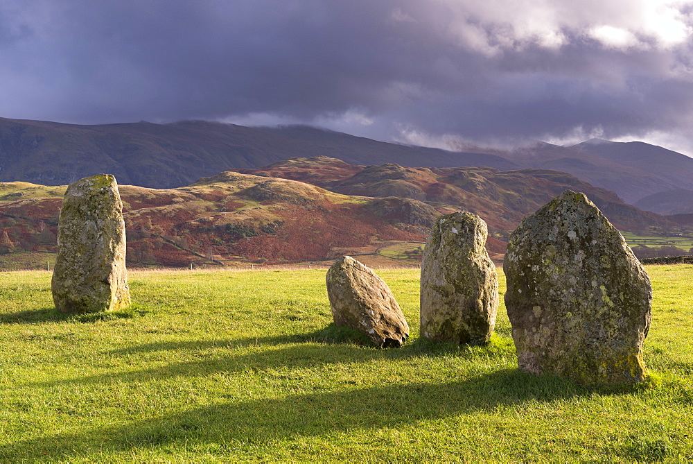 Megalithic standing stones forming part of Castlerigg Stone Circle, Lake District, Cumbria, England, United Kingdom, Europe