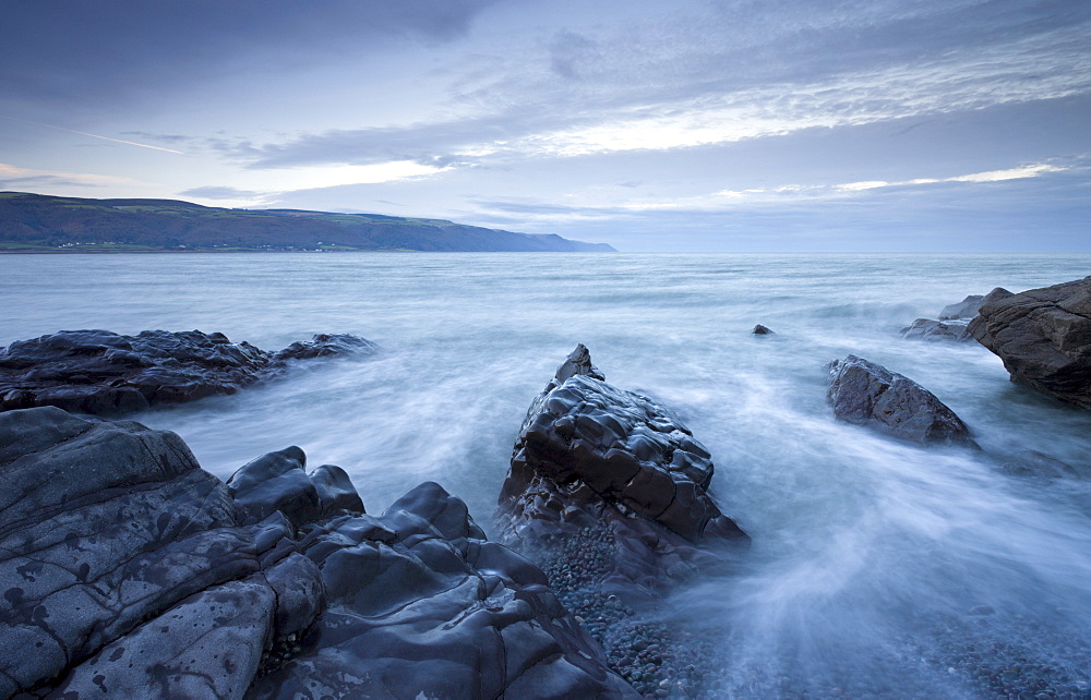 Rocky shore at Bossington Beach, Exmoor National Park, Somerset, England, United Kingdom, Europe