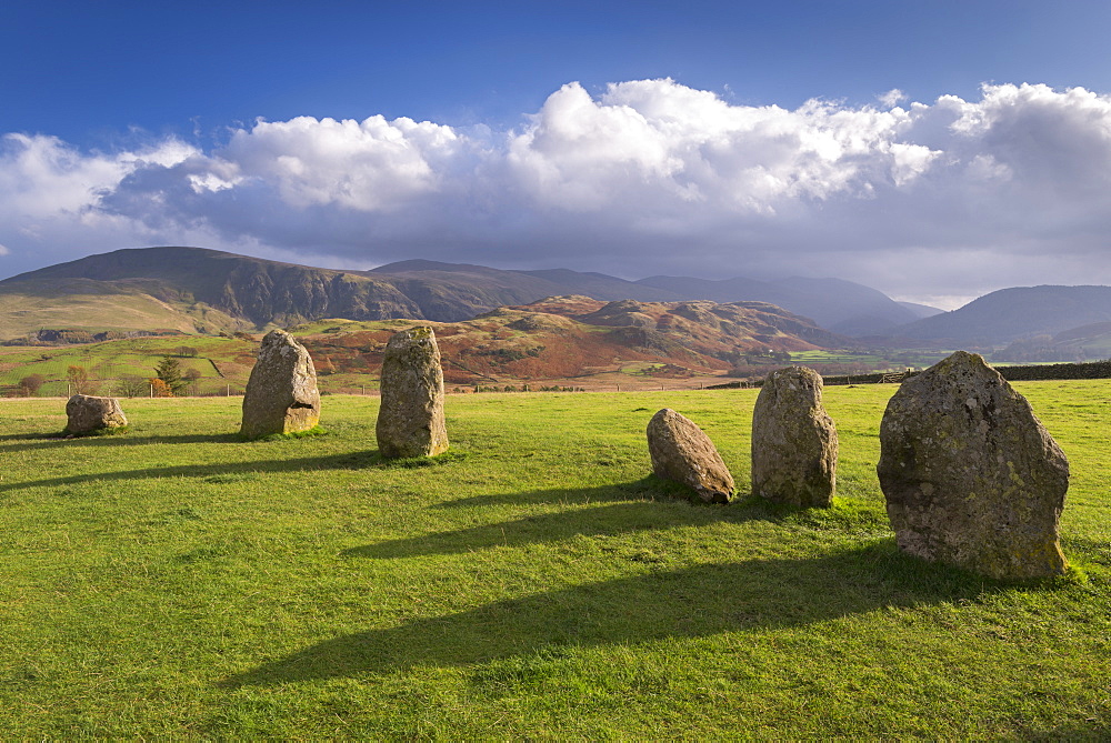 Magalithic standing stones forming part of Castlerigg Stone Circle in the Lake District National Park, Cumbria, England, United Kingdom, Europe