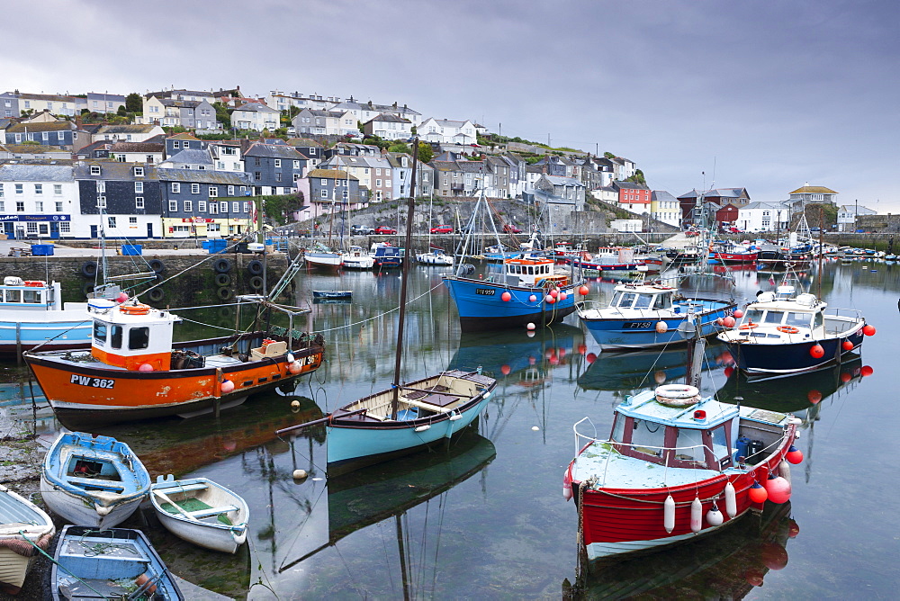 Fishing boats moored in pretty Mevagissey harbour, Cornwall, England, United Kingdom, Europe