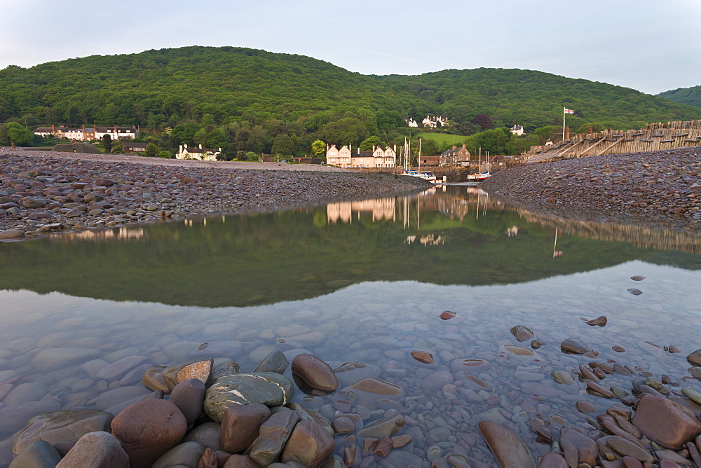 Low tide at Porlock Weir in Exmoor National Park, Somerset, England, United Kingdom, Europe