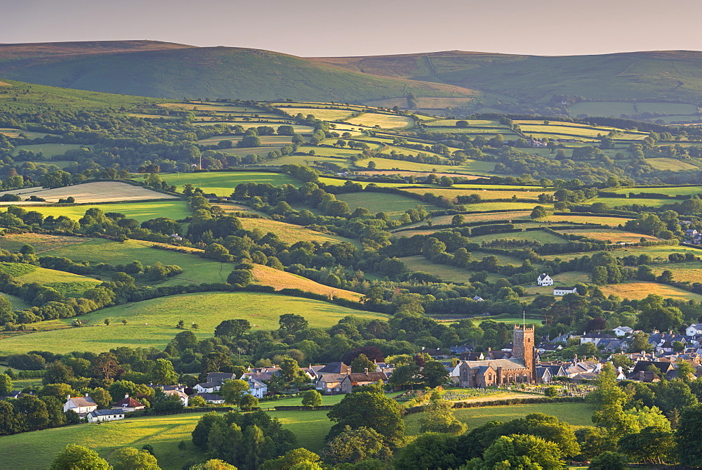 Moretonhampstead church and town surrounded by beautiful rolling countryside, Dartmoor National Park, Devon, England, United Kingdom, Europe