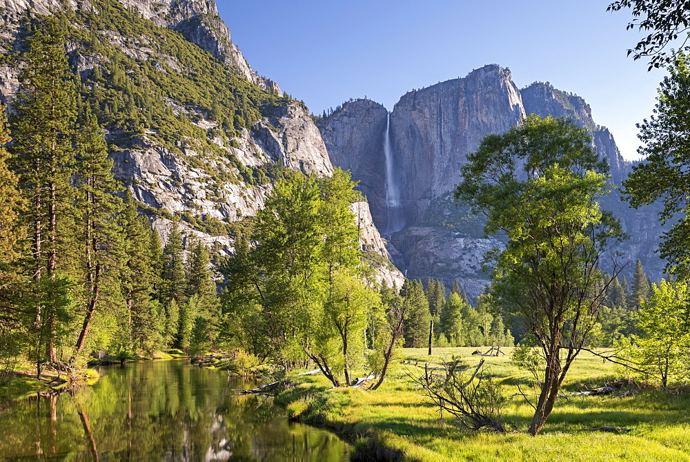 Yosemite Falls and the River Merced in Yosemite Valley, UNESCO World Heritage Site, California, United States of America, North America