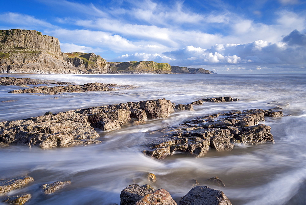 The Gower Peninsula's rugged and rocky coastline from Fall Bay, Gower, Wales, United Kingdom, Europe