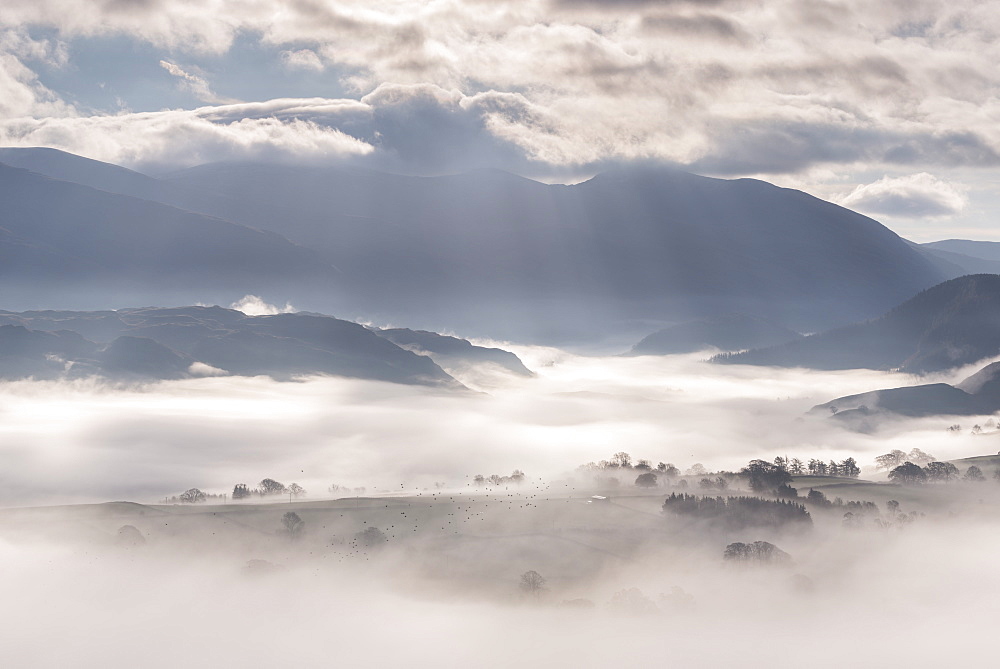 Beautiful misty morning in the Lake District National Park, Cumbria, England, United Kingdom, Europe