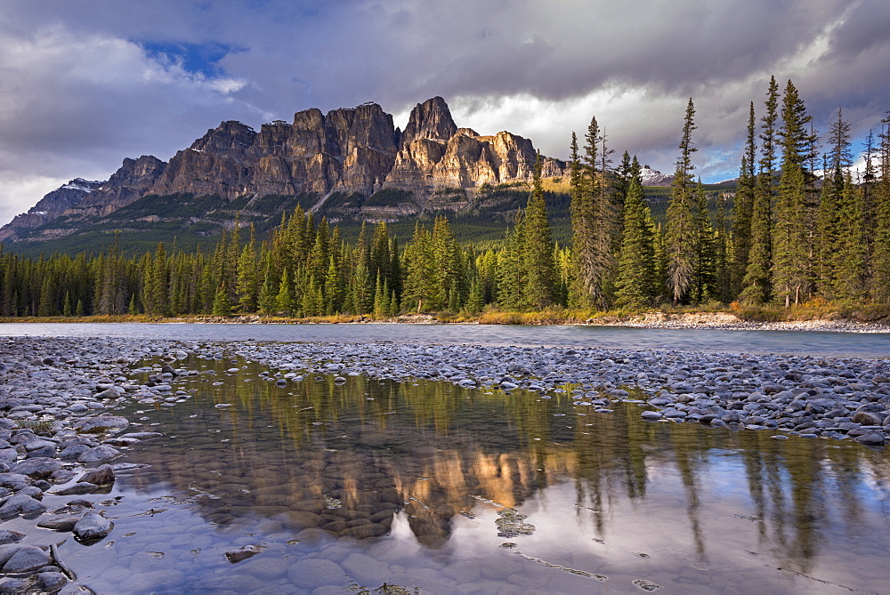 Evening sunlight on Castle Mountain in the Canadian Rockies, Banff National Park, UNESCO World Heritage Site, Alberta, Canada, North America