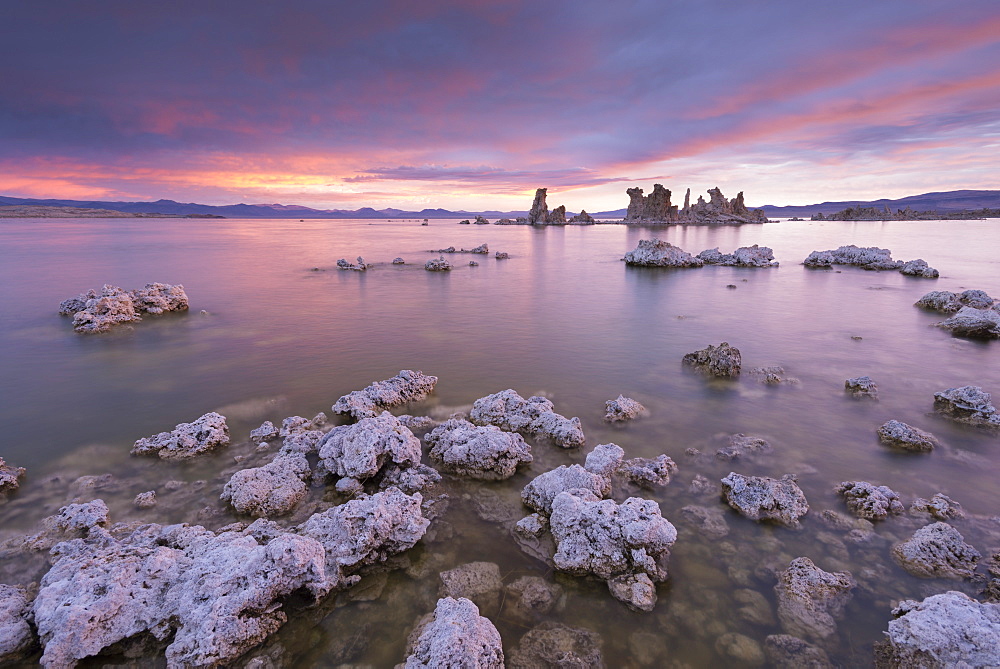 Pink dawn sky over Mono Lake, California, United States of America, North America