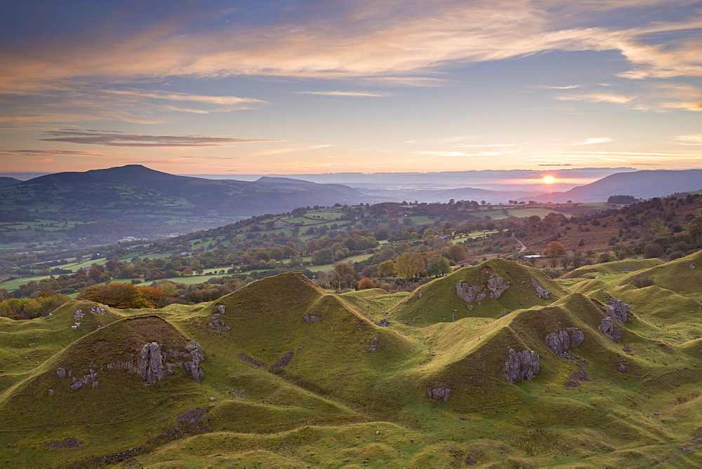 Sunrise from Llangattock Escarpment in the Brecon Beacons National Park, Powys, Wales, United Kingdom, Europe