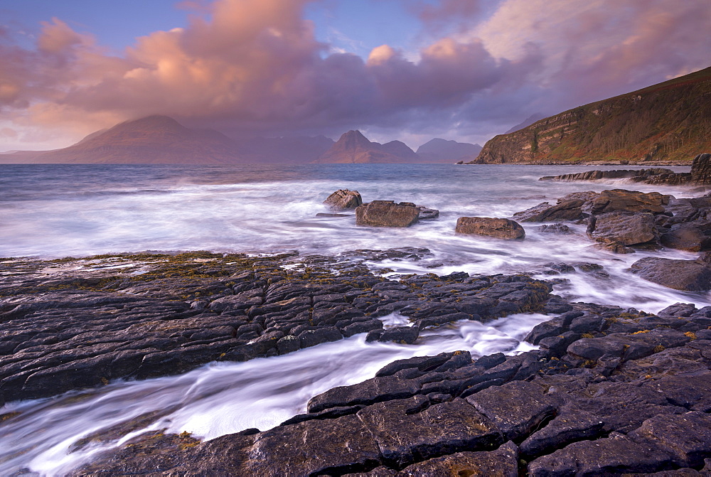 Dramatic coastal scenery at Elgol on the Isle of Skye, Inner Hebrides, Scotland, United Kingdom, Europe