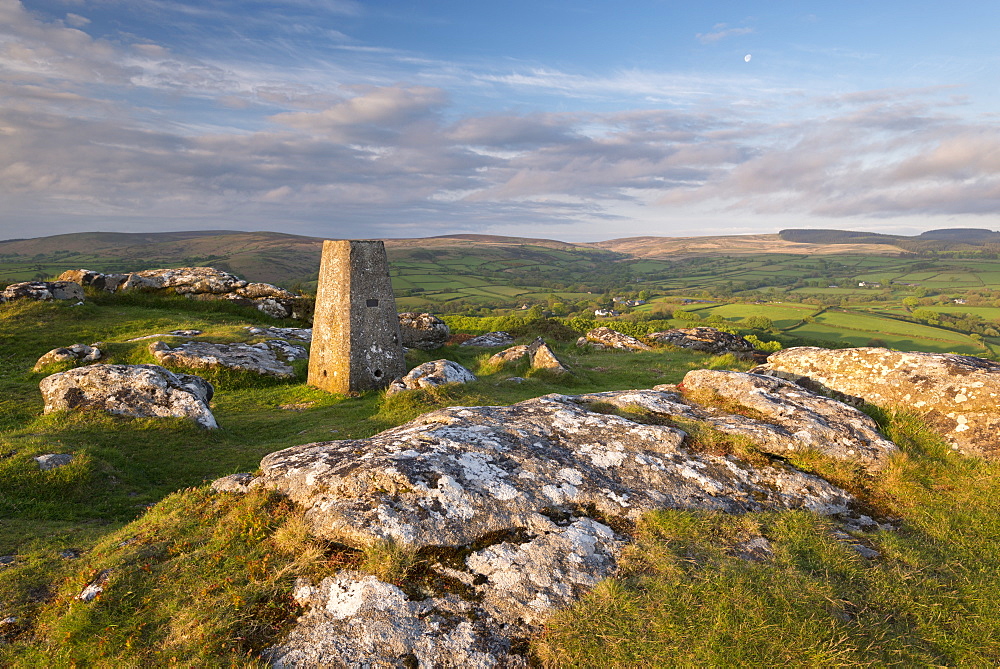 Trig Point on Meldon Hill in Dartmoor National Park, Devon, England, United Kingdom, Europe