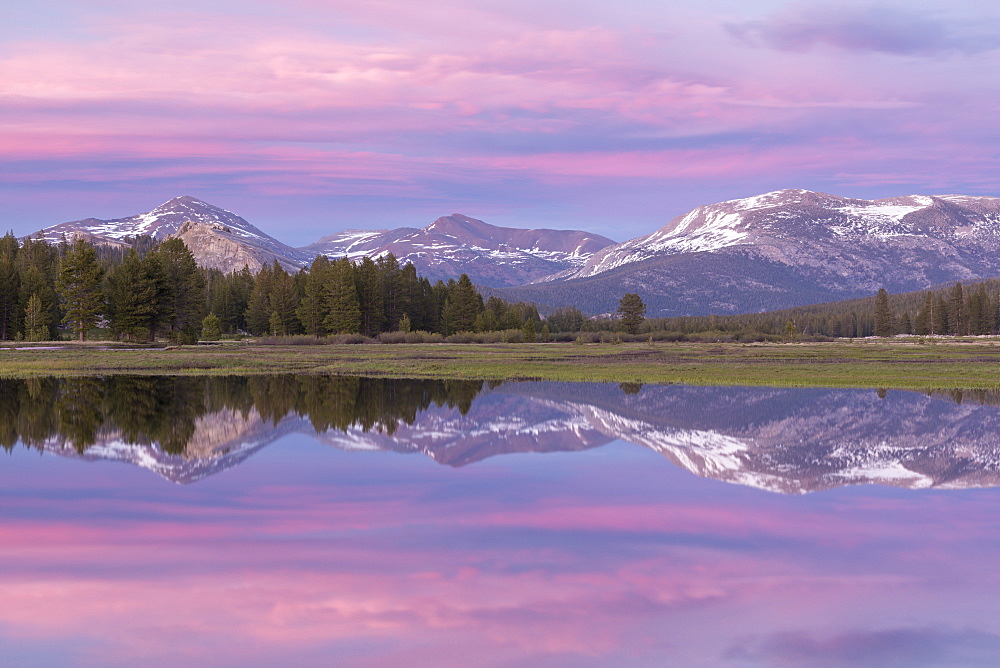 Pink sunset sky above Tuolumne Meadows, Yosemite National Park, UNESCO World Heritage Site, California, United States of America, North America