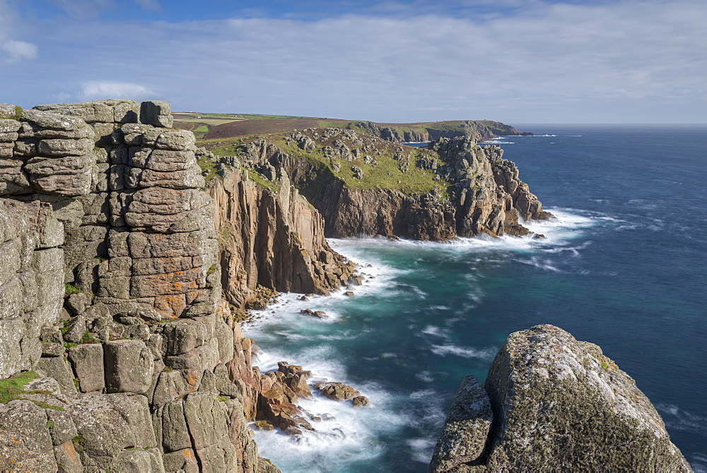 Dramatic cliff top views at Pordenack Point, Land's End, Cornwall, England, United Kingdom, Europe