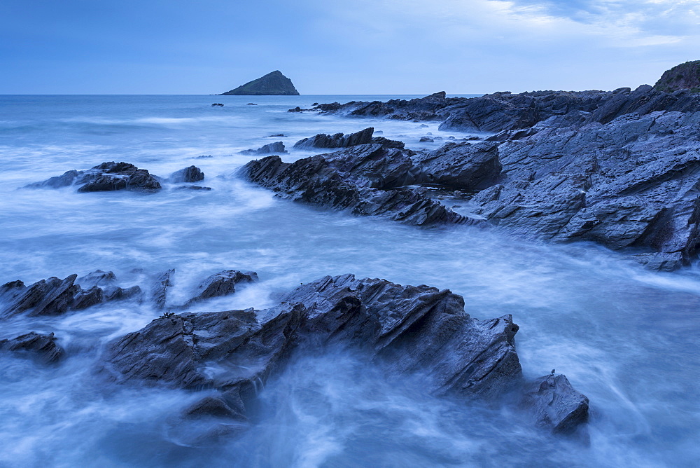 The Great Mewstone off the shore of Wembury Bay, South Hams, Devon, England, United Kingdom, Europe