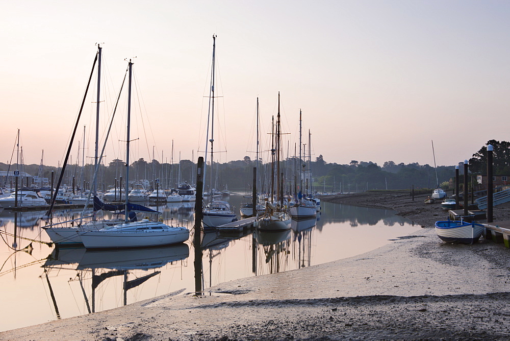 Yachts moored on the River Hamble at Bursledon, Southampton, Hampshire, England, United Kingdom, Europe