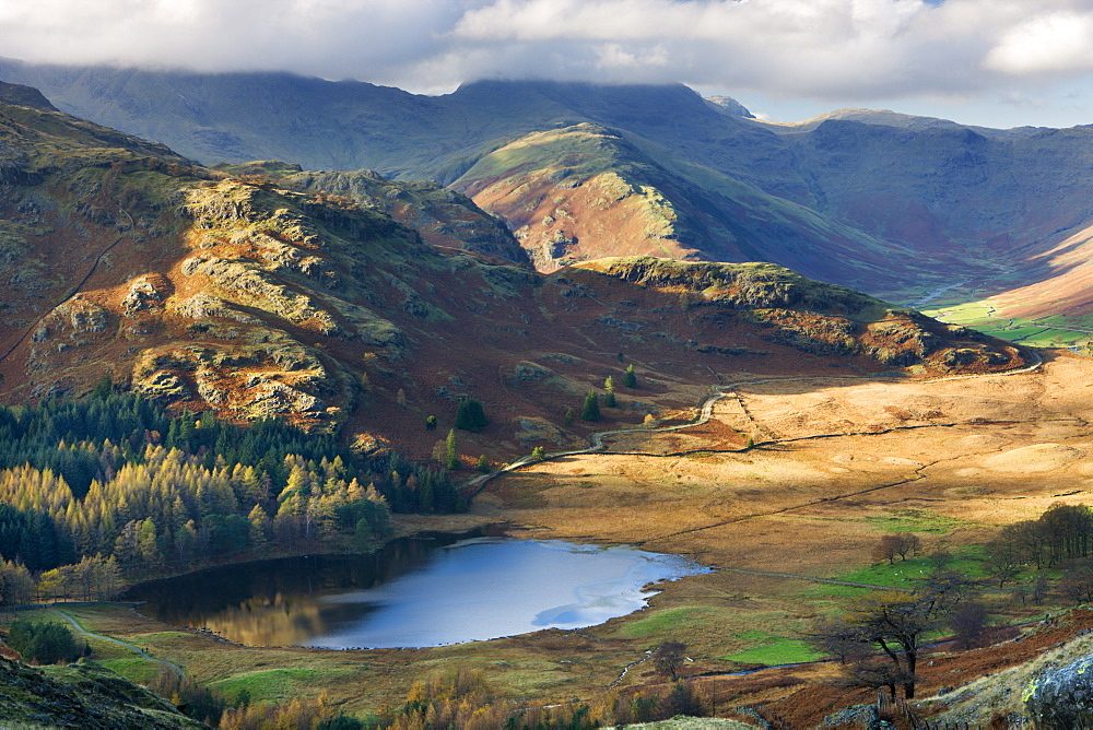 Blea Tarn and Wrynose Fell in the Lake District National Park in autumn, Cumbria, England, United Kingdom, Europe