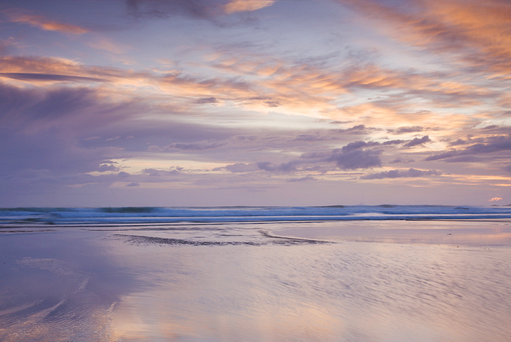 Pastel sunset off Combesgate Beach, Devon, England, United Kingdom, Europe