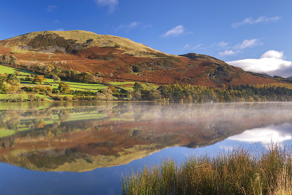 Autumnal reflections on Loweswater in the Lake District National Park, Cumbria, England, United Kingdom, Europe