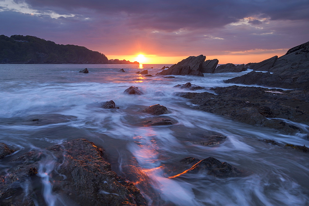 Sunset over Combe Martin in Exmoor National Park, Devon, England, United Kingdom, Europe