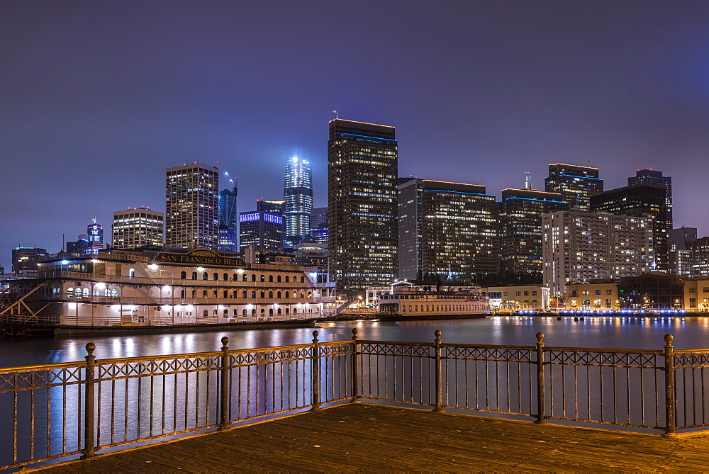 Night time San Francisco cityscape from Pier 7, San Francisco, California, United States of America, North America