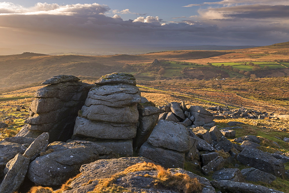 Kings Tor near Merrivale on a sunny winter afternoon, Dartmoor, Devon, England, United Kingdom, Europe