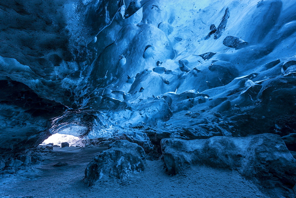 Ice cave beneath a glacier, Iceland, Polar Regions