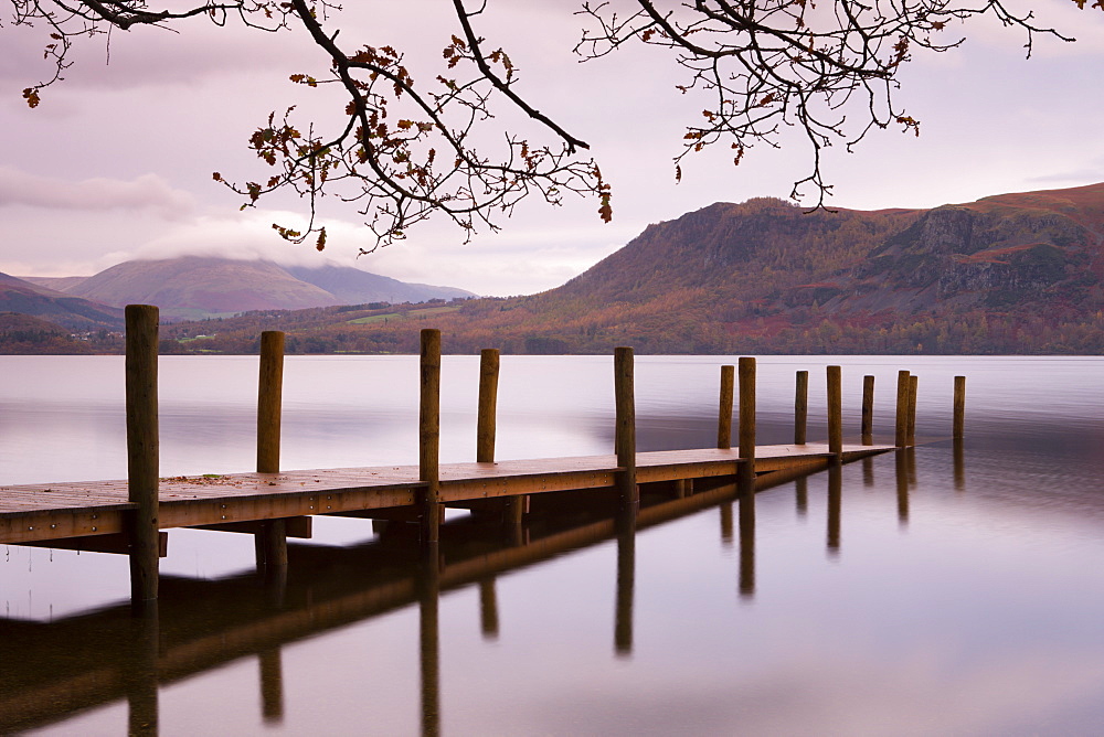 Brandelhow jetty on Derwent Water in autumn, Lake District National Park, Cumbria, England, United Kingdom, Europe