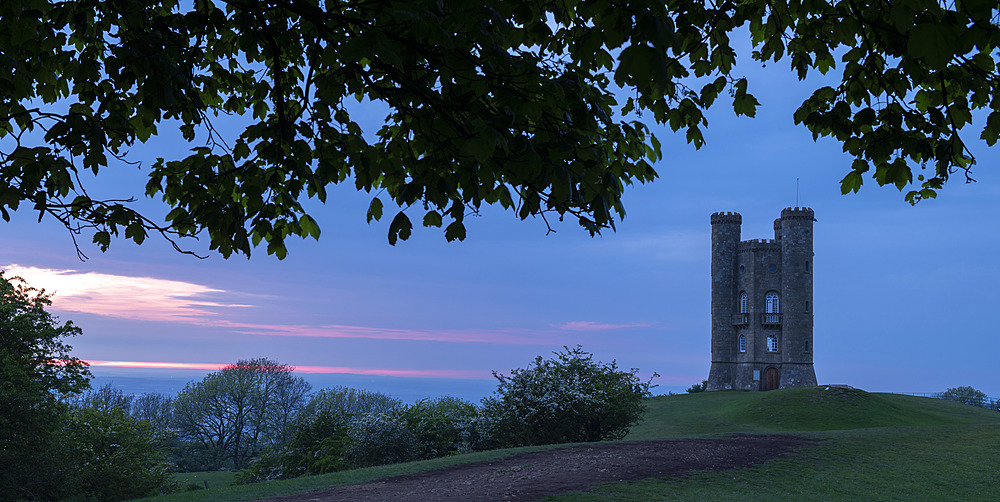 Broadway Tower in the Cotswolds at twilight, Worcestershire, England, United Kingdom, Europe