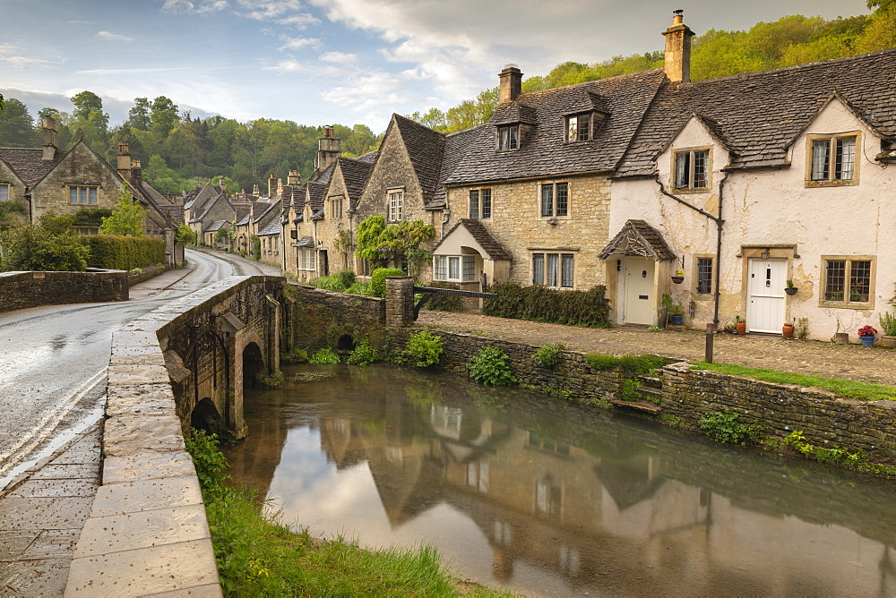 Pretty cottages in the idyllic Cotswolds village of Castle Combe, Wiltshire, England, United Kingdom, Europe