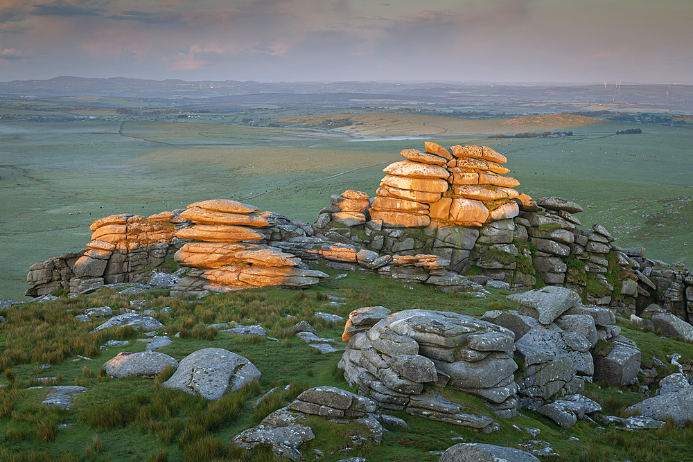 First light on Roughtor in Bodmin Moor, Cornwall, England, United Kingdom, Europe