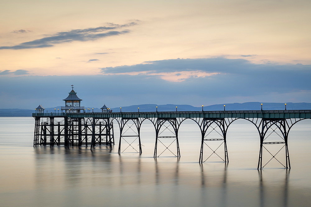 Twilight over Clevedon Pier, Clevedon, Somerset, England, United Kingdom, Europe