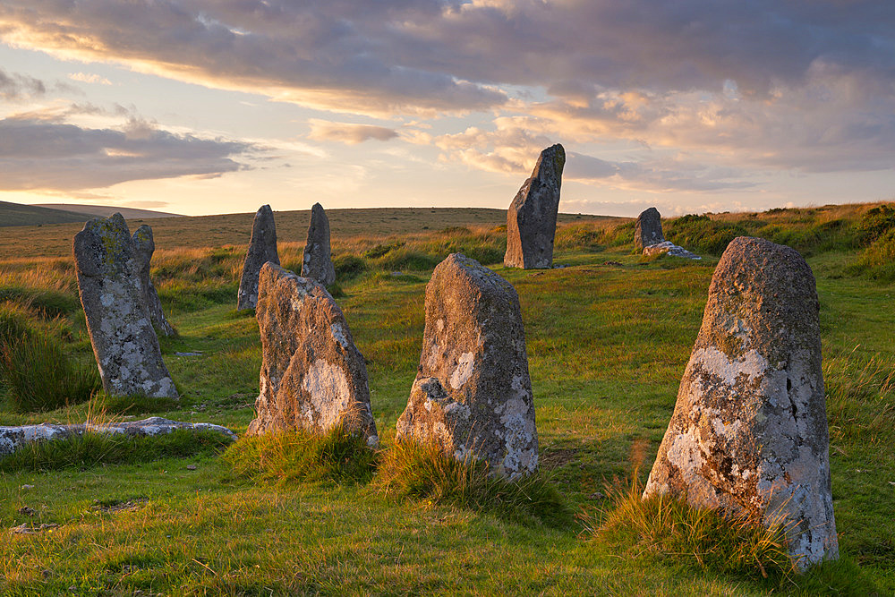 Scorhill megalithic stone circle in Dartmoor National Park, Devon, England, United Kingdom, Europe