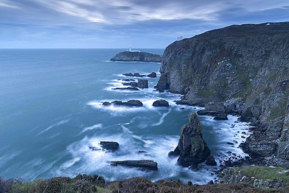 Stormy evening at South Stack Lighthouse on the coast of Anglesey, North Wales, United Kingdom, Europe