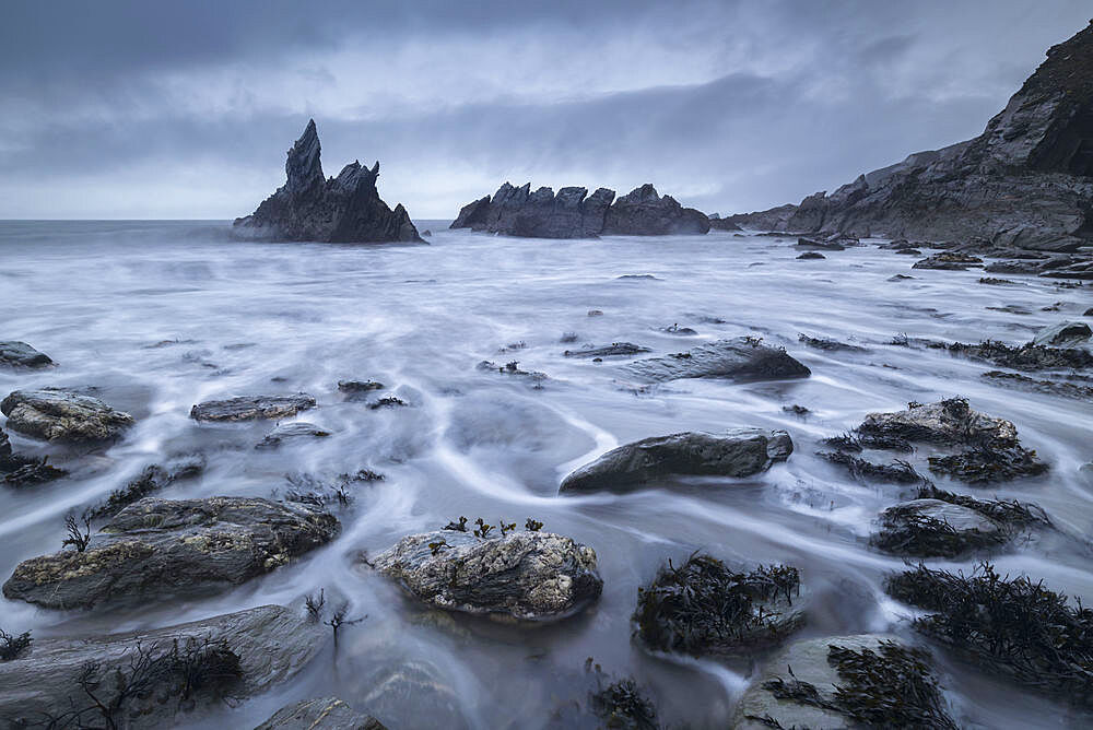 Stormy seas in winter at Westcombe in the South Hams of Devon, England, United Kingdom, Europe