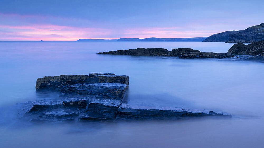 Summer sunrise over the North Cornish coast from Mother Ivey's Bay, Cornwall, England, United Kingdom, Europe