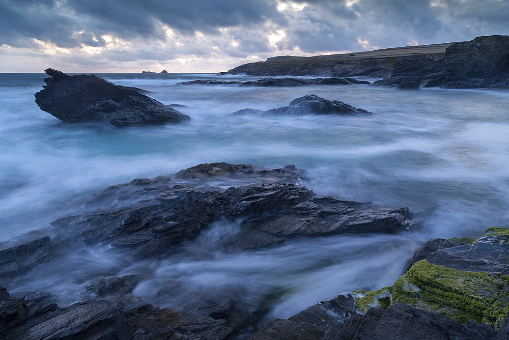 Stormy evening at Boobys Bay on the North Coast of Cornwall, England, United Kingdom, Europe