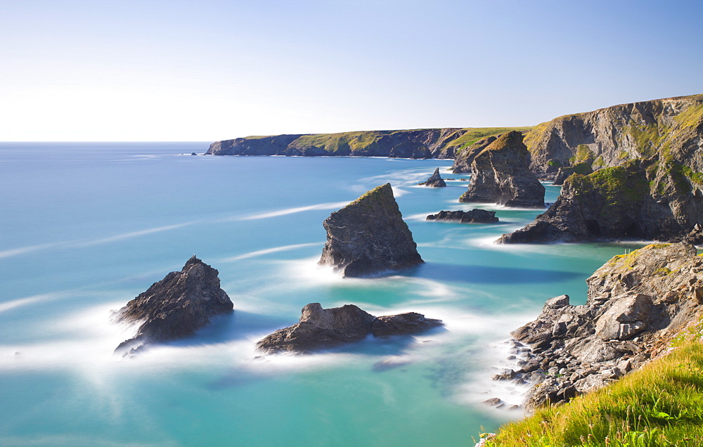 Early summer at Bedruthan Steps, Cornwall, England, United Kingdom, Europe