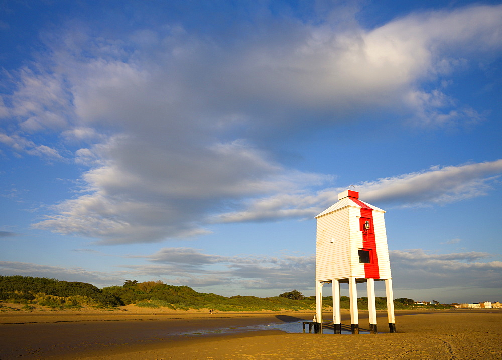 Wooden lighthouse on the sandy beach at Burnham-on-Sea, Somerset, England, United Kingdom, Europe