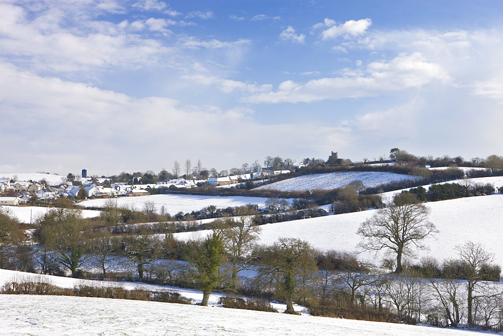 Mid Devon village of Morchard Bishop covered in snow in winter, Devon, England, United Kingdom, Europe