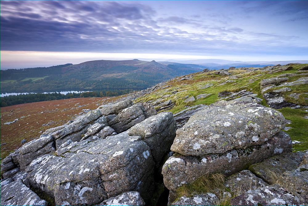 Granite outcrops at twilight on Sheepstor in Dartmoor National Park, Devon, England, United Kingdom, Europe